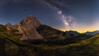 Milky Way over the Mangart saddle in Julian Alps in Slovenia